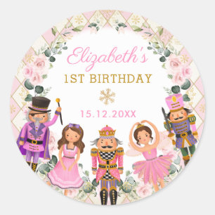 Sticker Rond Casse-noix d'hiver Floral fête d'anniversaire bébé