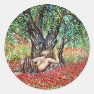 STICKER ROND CASSEROLE, OLIVIER ET CHAMPS DE PAVOT