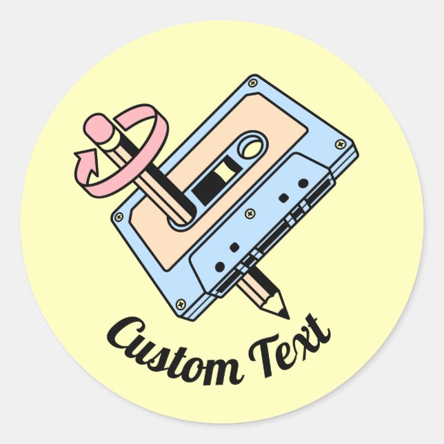 Sticker Rond Cassette audio avec crayon (Devant)