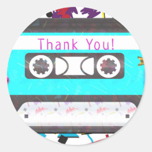 Sticker Rond Cassette Tape Retro 80's 90's Theme Anniversaire