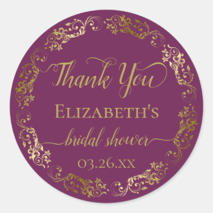 Sticker Rond Cassis Mariage Purple & Gold Lace Remerciement