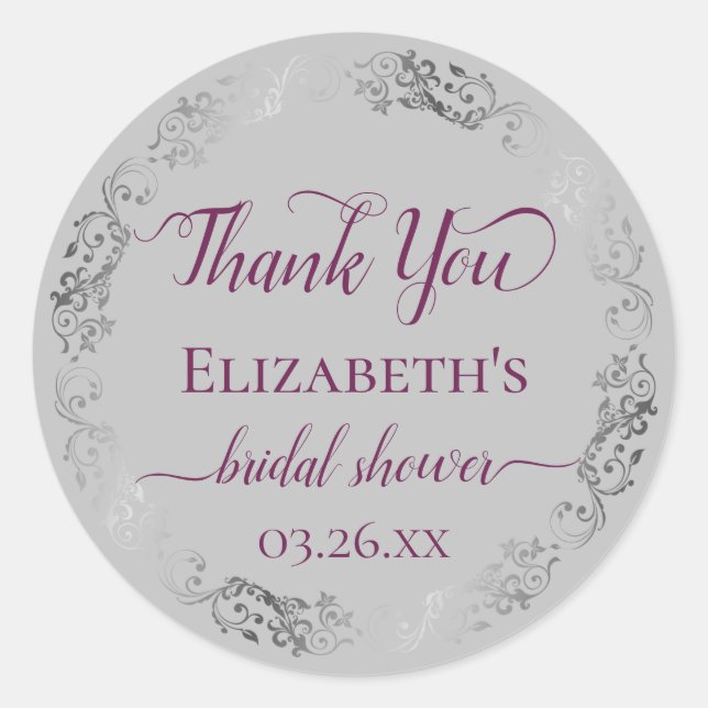 Sticker Rond Cassis sur gris ruban de dentelle argentée Remerci (Devant)