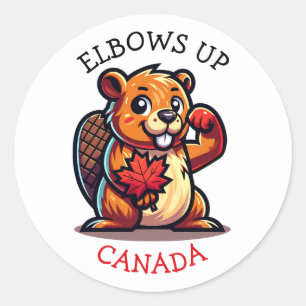 Sticker Rond Castor avec feuille d'érable et coudes au Canada B