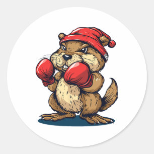 Sticker Rond Castor De Boxe cool Avec Gants Pour Une Applicatio