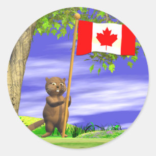 Sticker Rond Castor et drapeau canadiens