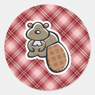 Sticker Rond Castor mignon ; Plaqué rouge