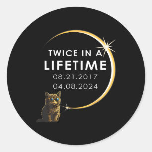 Sticker Rond Cat 2024 Éclipse Solaire Totale Deux Fois Dans Une