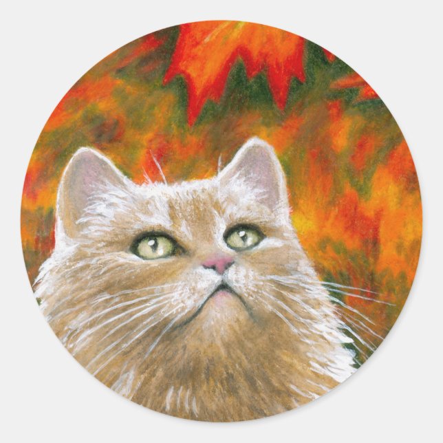 Sticker Rond Cat 598 Persian Fall Autumn (Devant)