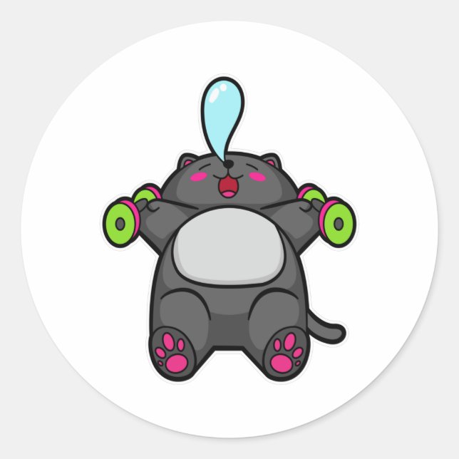 Sticker Rond Cat à la poitrine entraînement avec Dumbbells (Devant)