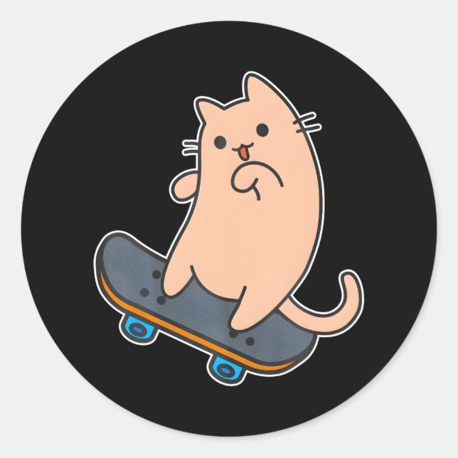 Sticker Rond Cat and Skateboard Skateboarding Drôle de dessin a (Devant)