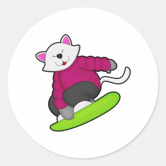 Sticker Rond Cat as Snowboarder (Devant)