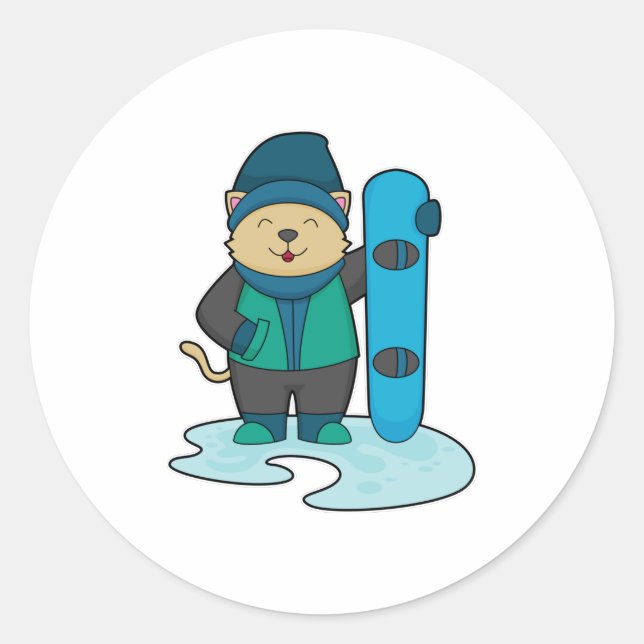 Sticker Rond Cat as Snowboarder (Devant)