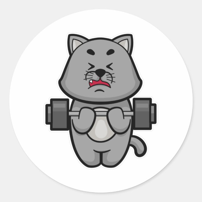 Sticker Rond Cat Biceps formation avec Barbell (Devant)