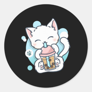 Sticker Rond Cat Boba Tea Bubble Tea Kawaii Anime Japanese Neko