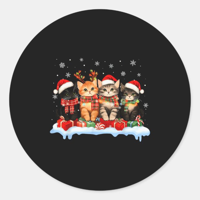 Sticker Rond Cat Christmas Light Reindeer Santa Christmas Cat L (Devant)