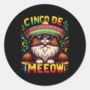 Sticker Rond Cat Cinco De Meow Parti Mexicain Enfants Cinco De 