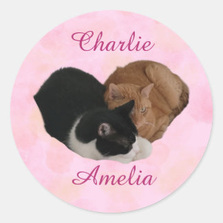 Sticker Rond Cat Couple Your Names
