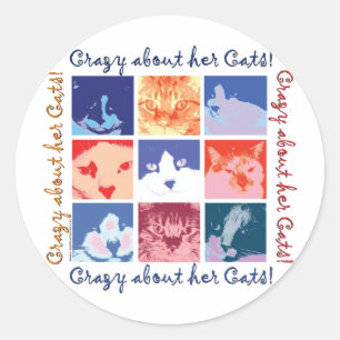 Sticker Rond Cat Crazy