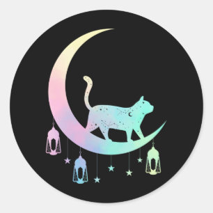 Sticker Rond Cat Crescent Moon Horoscope Pastel Goth Wicca