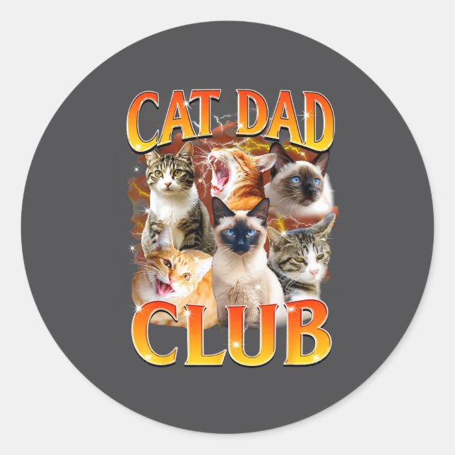 Sticker Rond Cat Dad Club Funny Life Is Better With Cats Father (Devant)