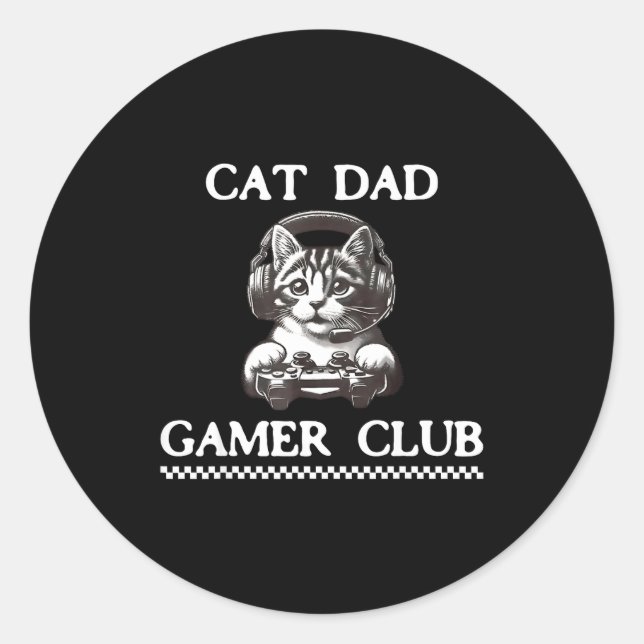 Sticker Rond Cat Dad Gamer Club Funny Cat Lover Gaming Game Fat (Devant)