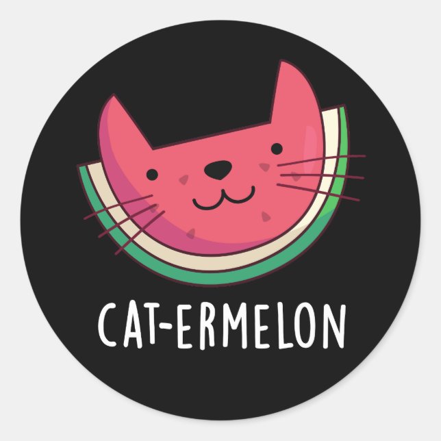Sticker Rond Cat-ermelon Funny Cat Watermelon Pun Dark BG (Devant)