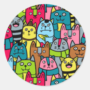 Sticker Rond Cat et kitten