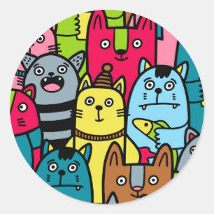 Sticker Rond Cat et kitten