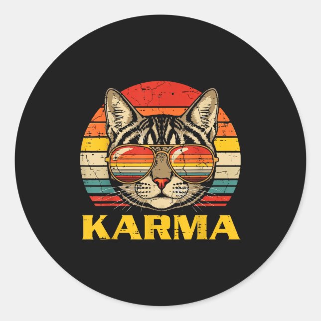 Sticker Rond Cat Face Sungles Karma Funny Kitten Kitty Men Wome (Devant)