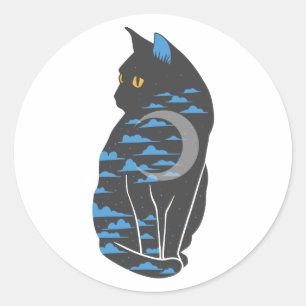Sticker Rond Cat in the night silhouette - choose back color