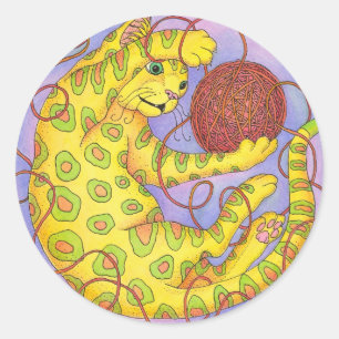 Sticker Rond CAT joue avec du fil