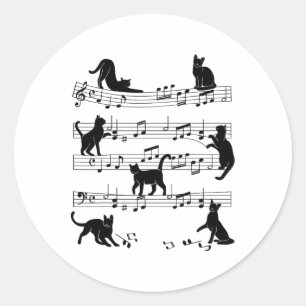 Sticker Rond Cat Kitty Jouer Musique Clef Piano Musicien Art