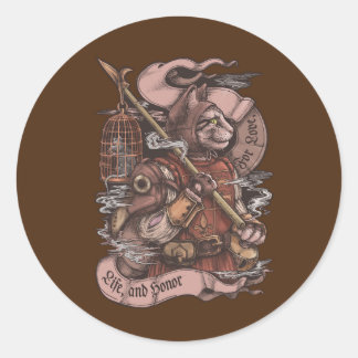 Sticker Rond Cat Knight vintage impression