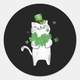 Sticker Rond Cat Leprechaun Chat Shamrock St Patrick'S Day