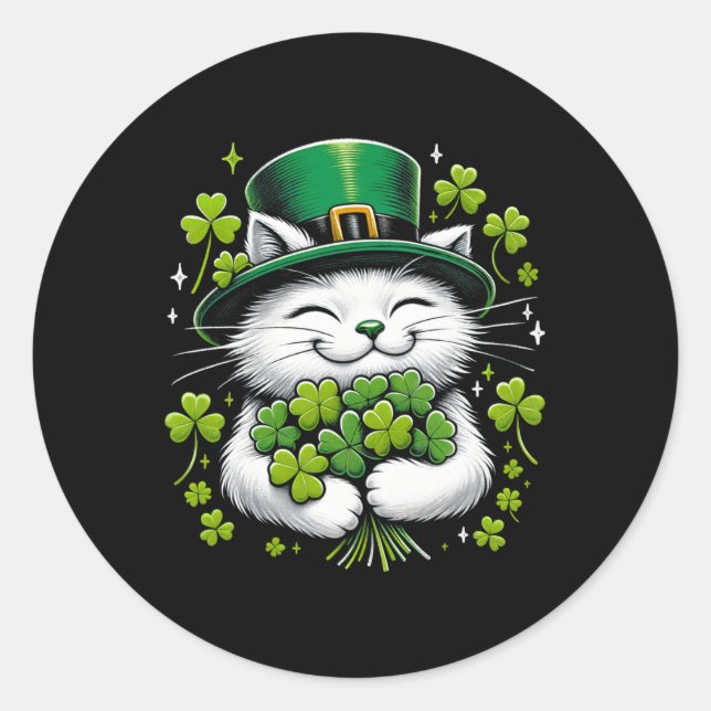 Sticker Rond Cat Leprechaun Clover St. Patricks Day Femmes Fill (Devant)