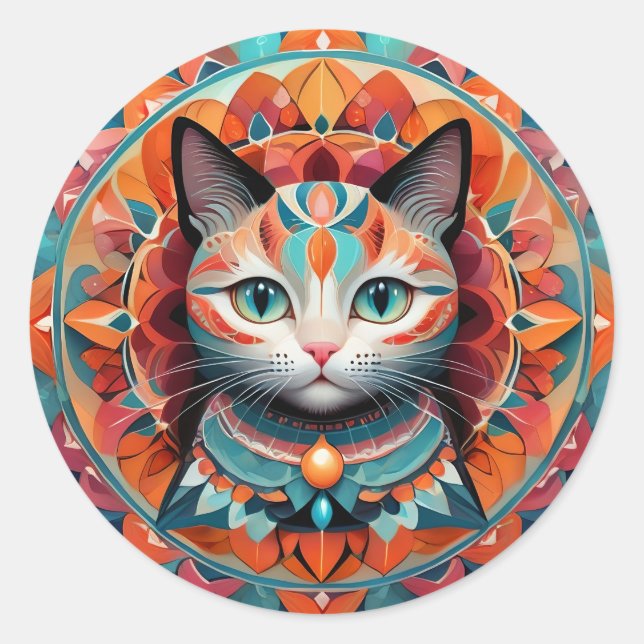 Sticker Rond Cat Mandala (Devant)