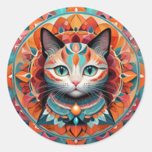 Sticker Rond Cat Mandala
