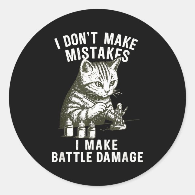 Sticker Rond Cat Miniature Painter Battle Damage Funny Miniatur (Devant)