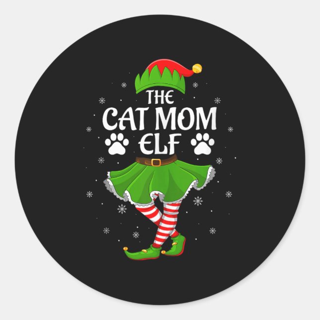 Sticker Rond Cat Mom Elf Christmas Family Girls Women Elf Squad (Devant)