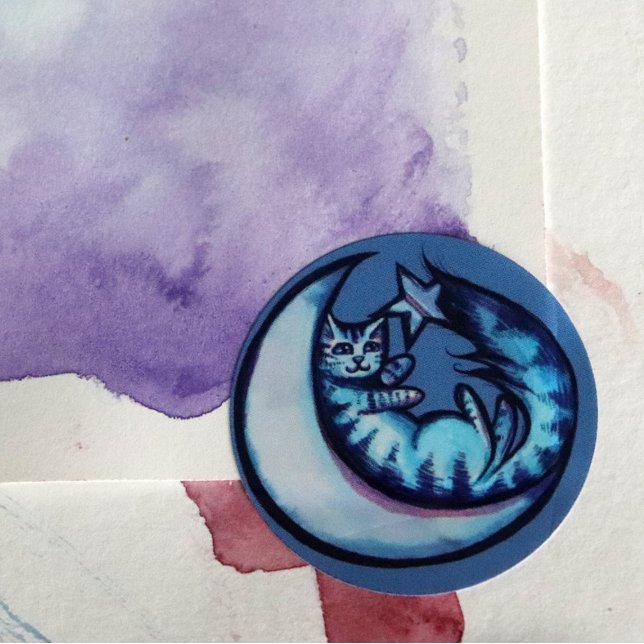 Sticker Rond Cat Moon Caturday Star Art Purple Moon Cat (Créateur téléchargé)