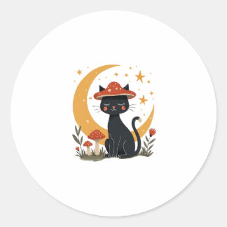 Sticker Rond Cat Mushroom Hat Cottagecore Kitten Kitty Women Gi