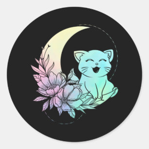 Sticker Rond Cat mystique Croissant Lune Pastel Goth Wicca
