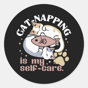Sticker Rond Cat-Napping Est Mon Citation De Cat Mignonne D'Aut