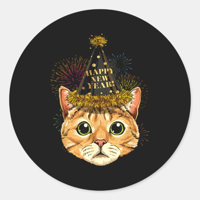 Sticker Rond Cat New Year Shirt 2024 Happy New Years Eve Nye Fi (Devant)