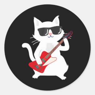 Sticker Rond Cat Playing Bass guitare