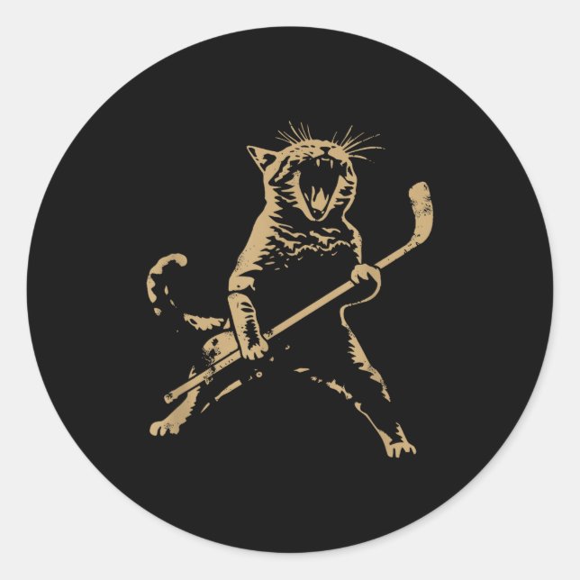Sticker Rond Cat Playing Ice Hockey  (Devant)