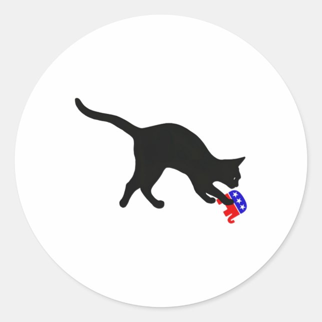 Sticker Rond Cat Poncing Sur Gop Elephant Funny Democat (Devant)