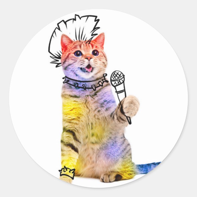 Sticker Rond Cat punk cartoon (Devant)