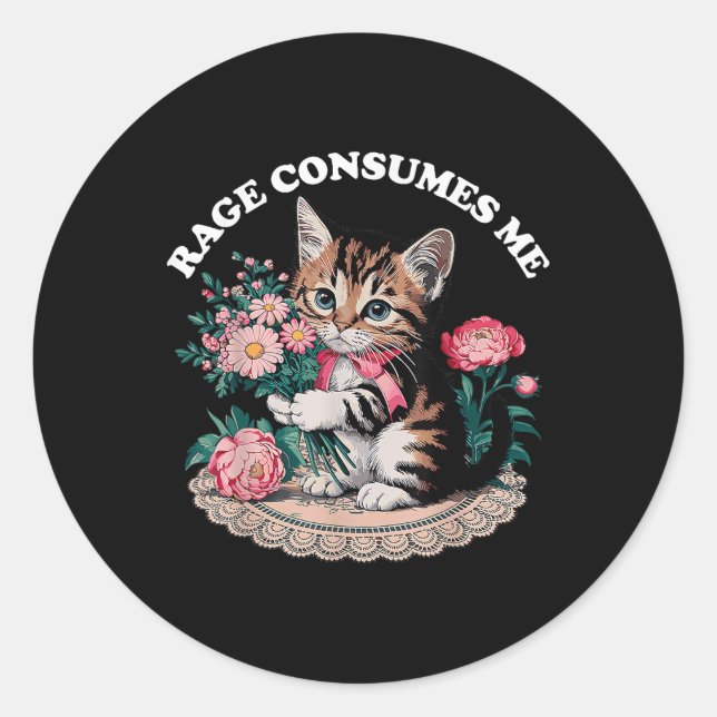 Sticker Rond Cat Rage Me Consume (Devant)