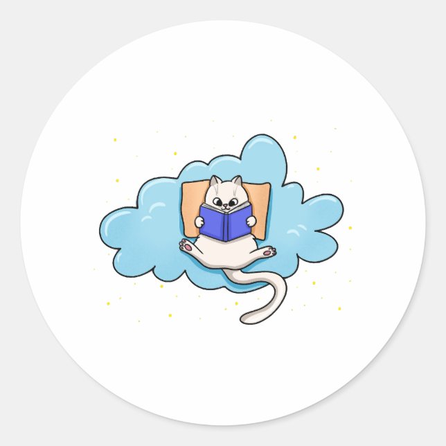 Sticker Rond Cat Reading Book (Devant)